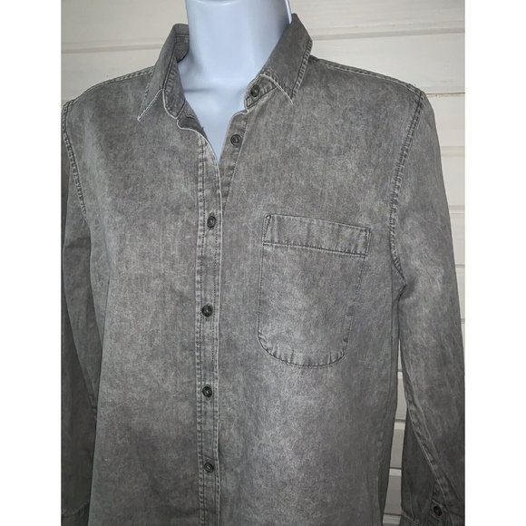 American Eagle Sz SMALL Soft Chambray Shirt Top Gray Mineral Wash Cotton EUC - Picture 1 of 10